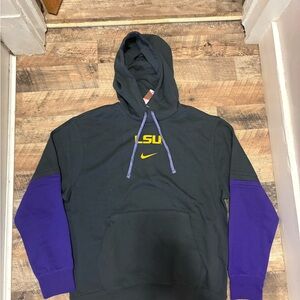 Nike LSU Black Pullover Hoodie with Purple Sleeves and Yellow Logo